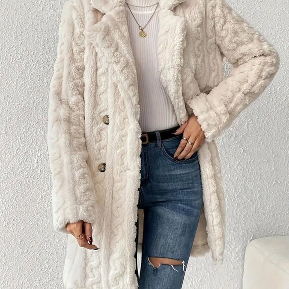 Beige Casual Women's Elegant Teddy Bear Coat - Picture 5 of 5